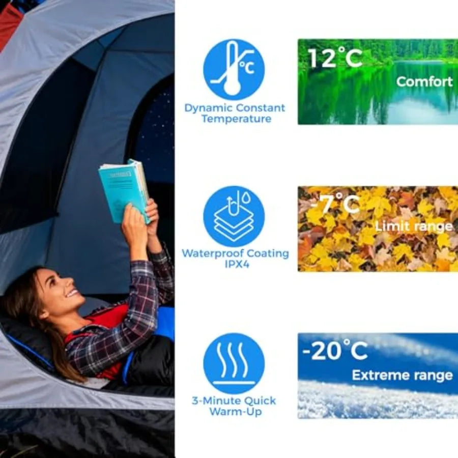 Heated - Portable USB Power Warm Sleeping Bag for Camping with 4 Heating Zones Cold Weather Sleeping Bag for All Season Camping