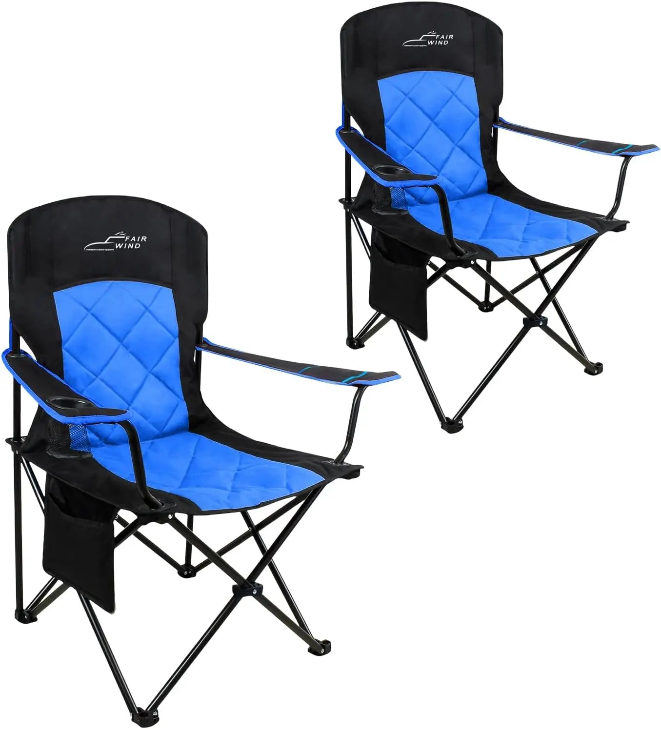 Camping Chair 2 Pack 400LBS Capacity Heavy Duty Padded Portable with Side Pocket & Cup Holder for Outdoor, Beach, Sports