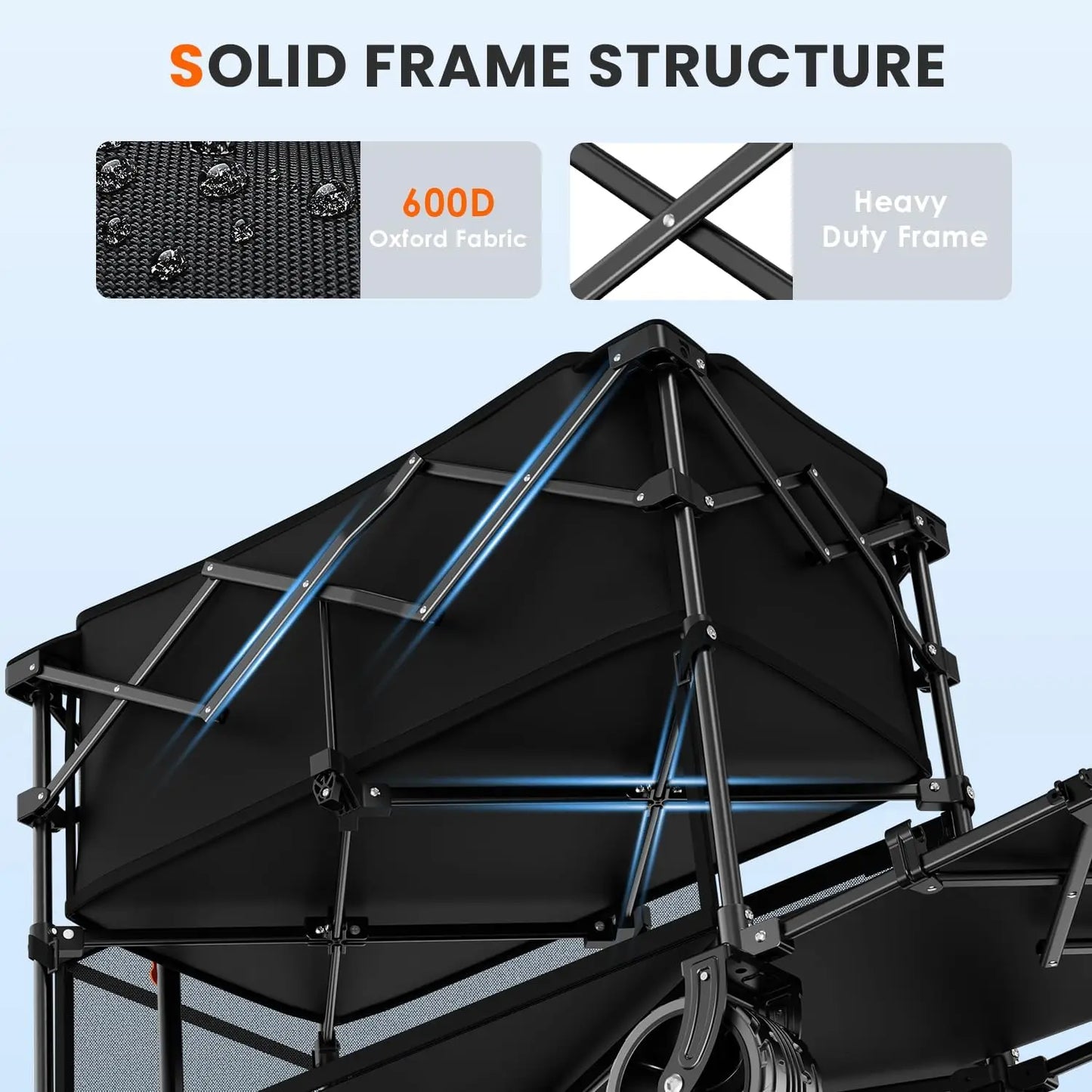 Foldable 50''L Extra Long Double Decker Wagon for Sport 400L Collapsible Heavy Duty Wagon Cart with Big Wheels Utility All-Terra