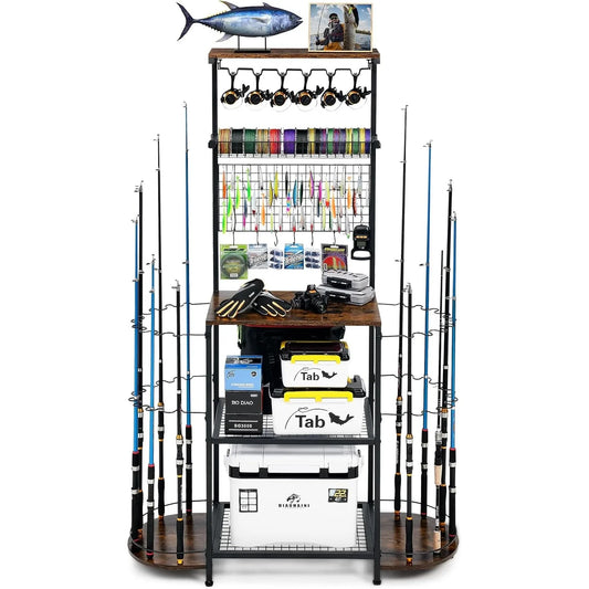 Fishing rod rack, large capacity fishing rod rack, can accommodate 24 fishing rods, fishing rod and fishing gear storage rack