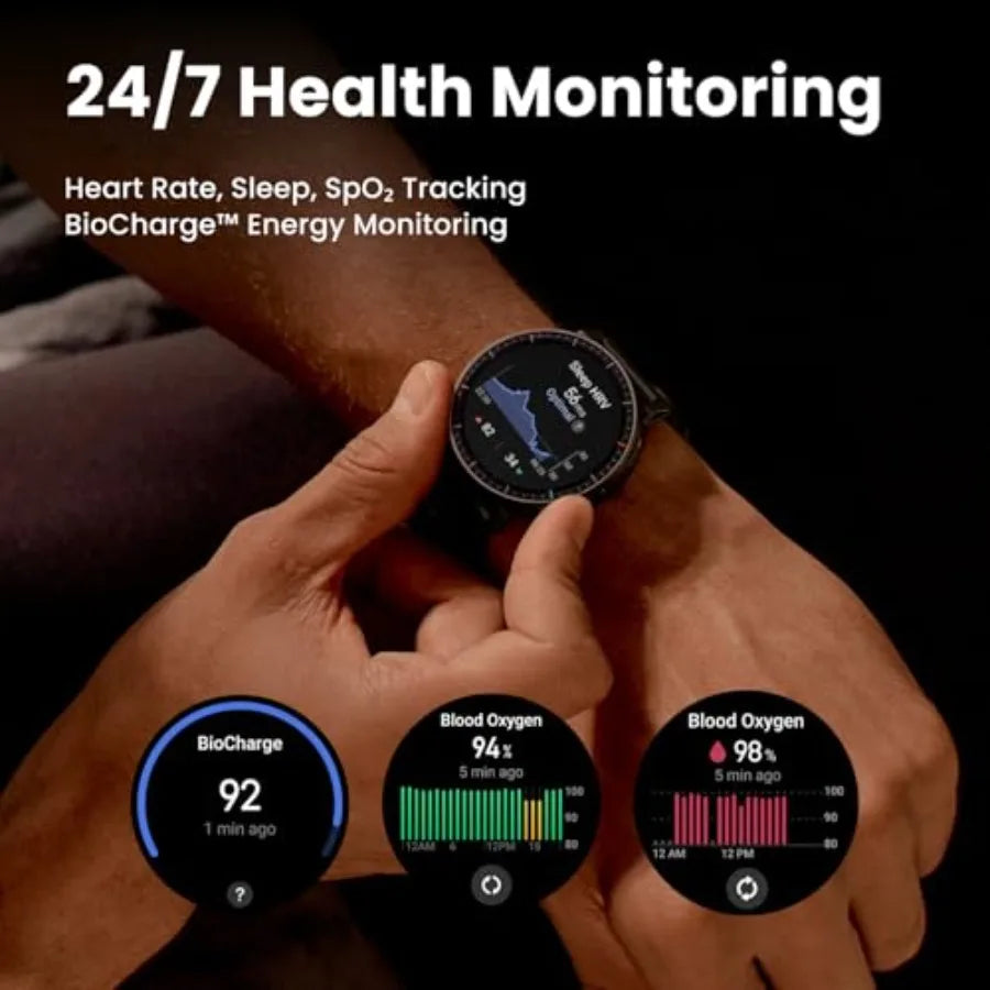Active Max Smart Watch with 1.5 AMOLED Display Black 25-Day Battery Offline Maps GPS 4GB Storage 170+ Sport Modes 5 ATM Water R