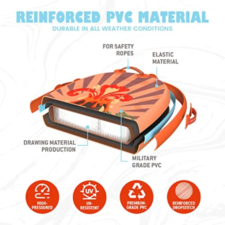 Inflatable Bodyboard - Beach Surf Board - Ultra Lightweight PVC Core Body Board for Beach and Pool, with Wrap Wrist Straps, Fol