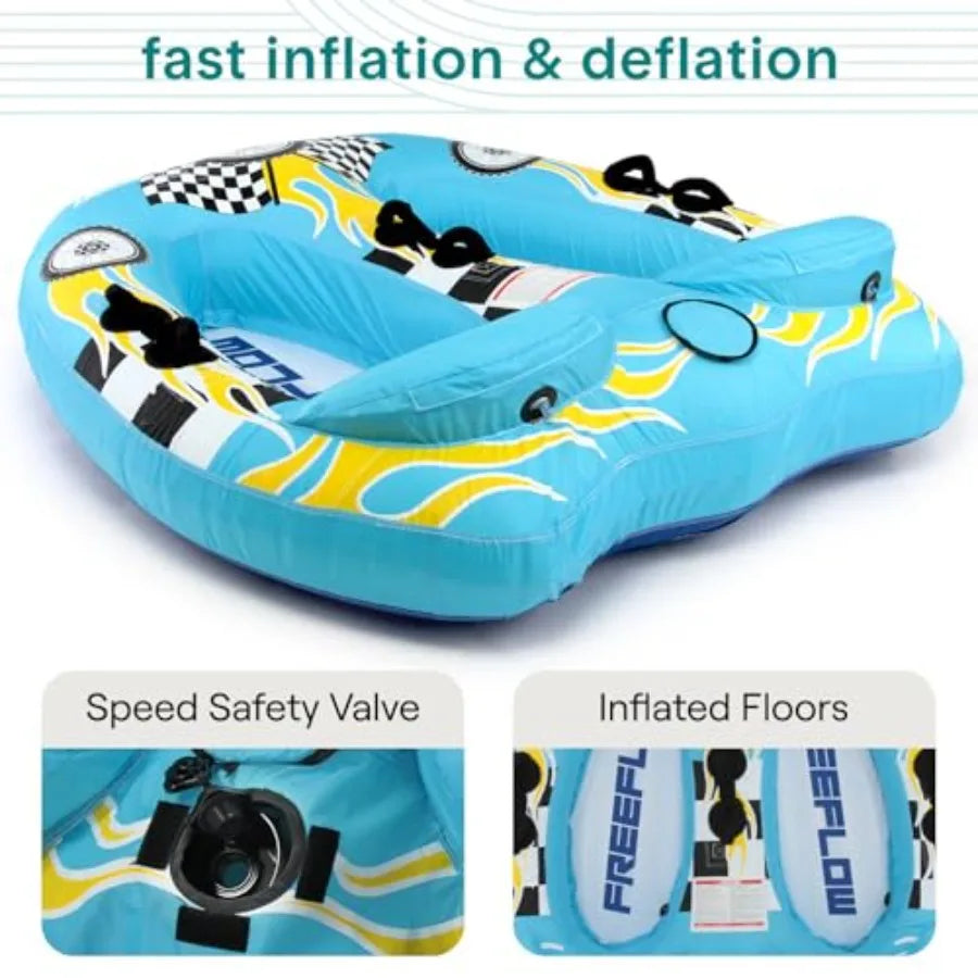 Inflatable Towable Tube for Boating 2-4 Person 4500 lbs Pulling Capacity Deck Seats and Backrest Premium Nylon Cover Grab Handl