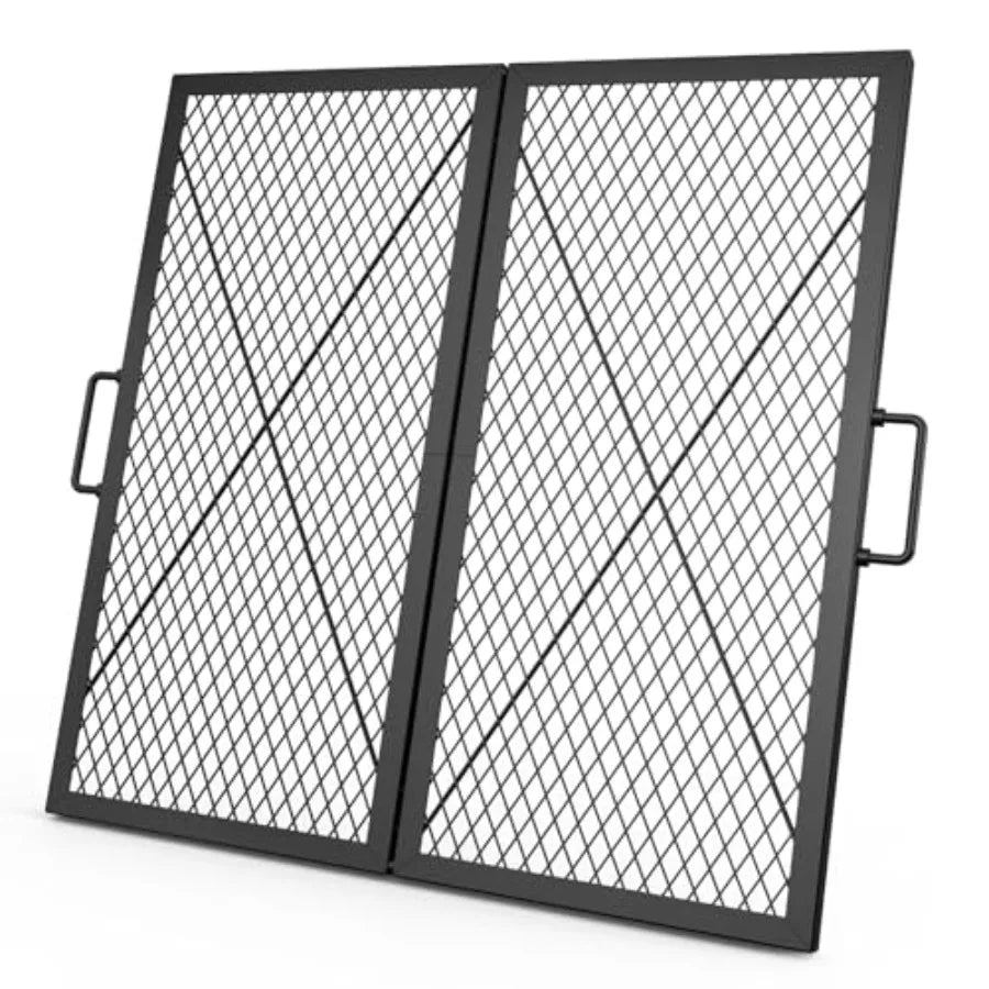 Foldable X-Marks Fire Pit Cooking Grate Outdoor Square Campfire Grill with Handles 30 inch Portable Camping Cookware for Outsid