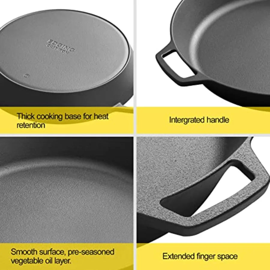 Pre-Seasoned Large Cast Iron Skillet 17 Inch Dual Handle Outdoor Camping Frying Pan Pizza Pan Use for Grill Stovetop Induction
