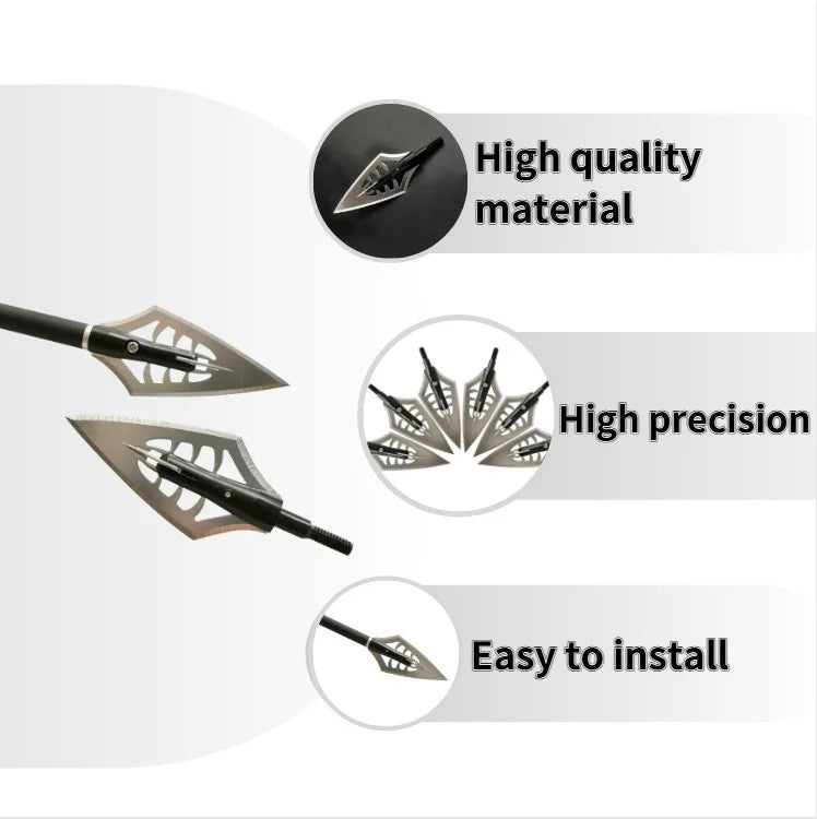 Blade Arrowhead 6pcs Anodized Aluminum Alloy with Storage Box Silver Black Universal Thread Broadheads for Compound Recurve Crossbow Hunting Shooting Target Practice Durable Archery Accessories