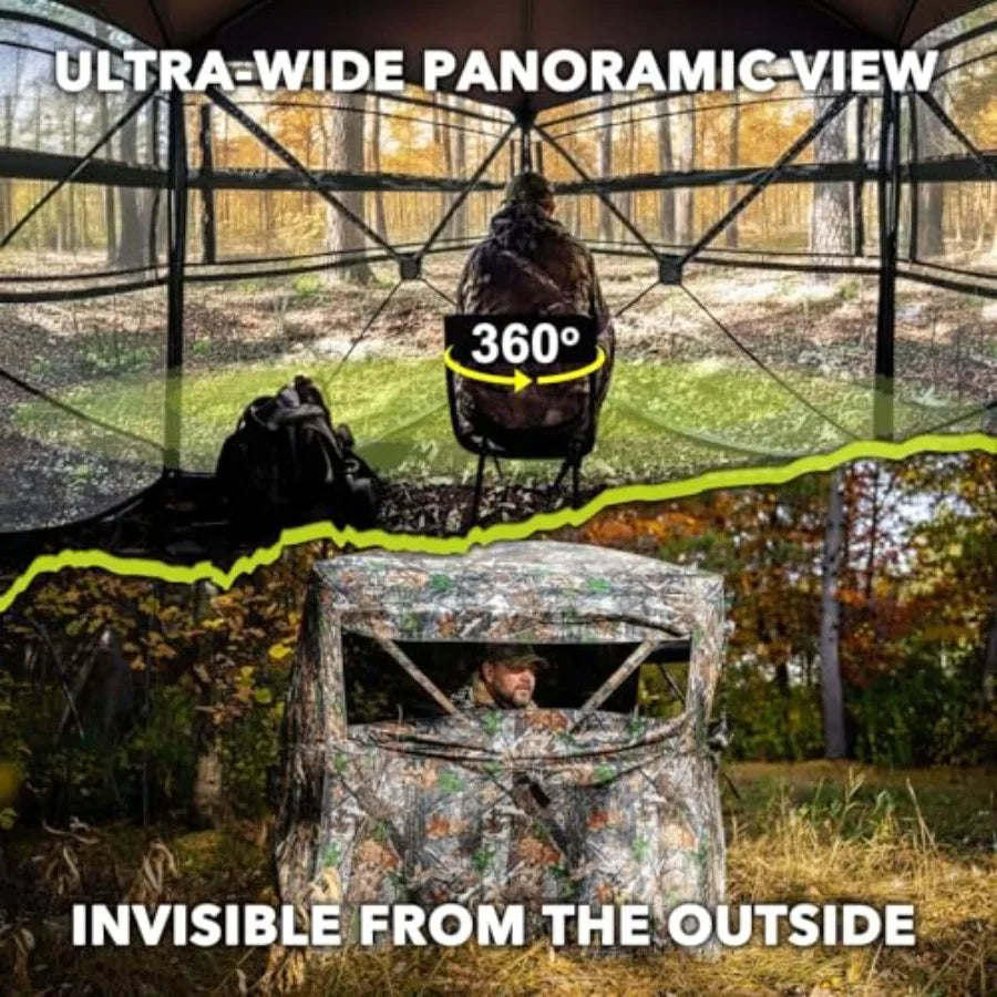Hunting Blind 360 See Through Ground Blind for Turkey and Deer Hunting, 2-3 Person Pop Up Camouflage Tent