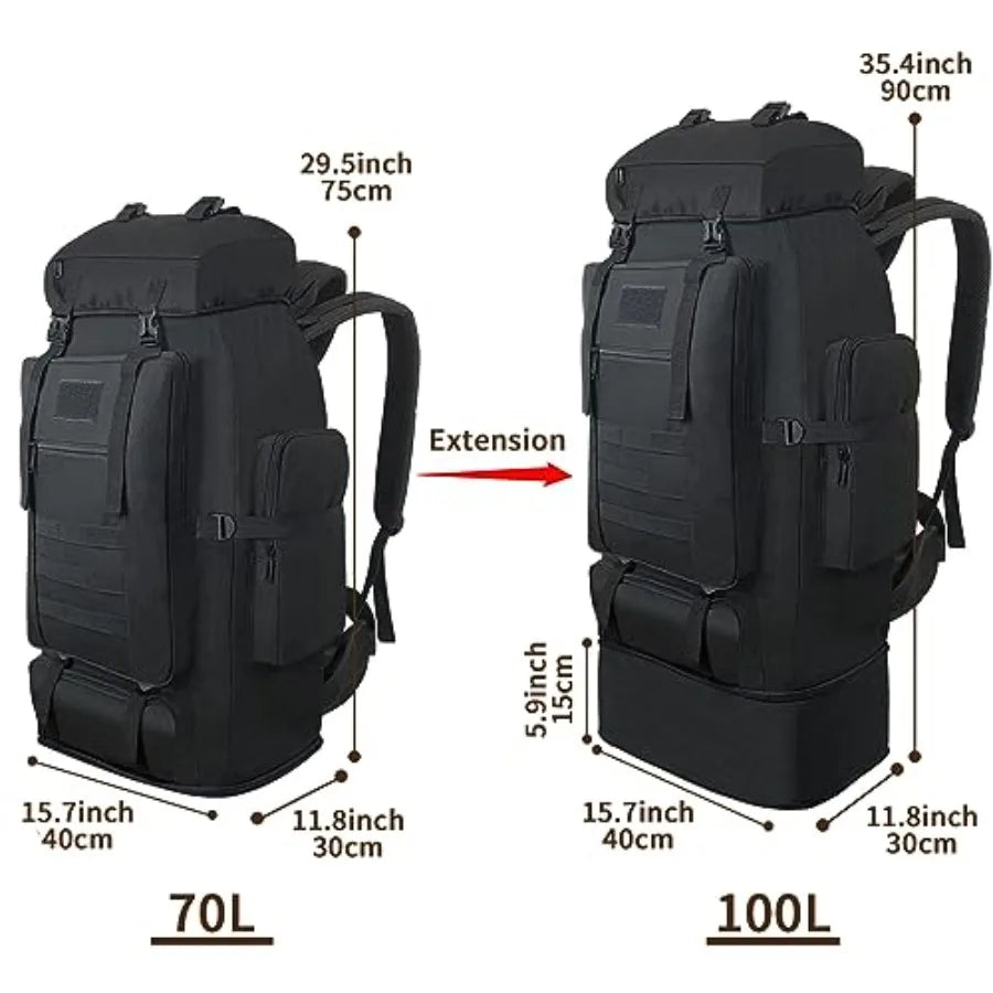 Hiking Backpack, 100L Large Camping Backpack, Expandable Waterproof MOLLE Rucksack, Outdoor Sport Travel Daypack Military Tacti