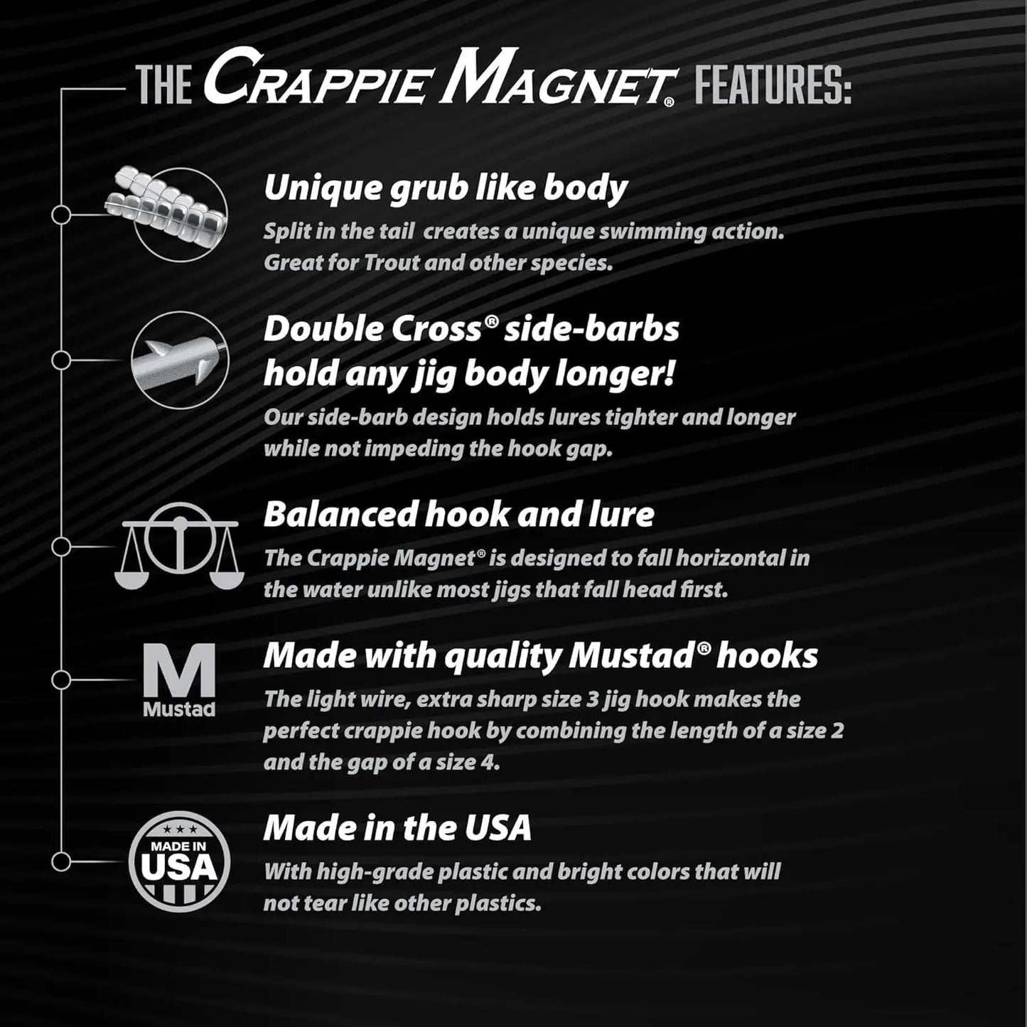 Crappie Magnet Best Kit: 96 Bodies, 15 Jig Heads, 4 Floats - Vertical Fishing Lures for Crappie