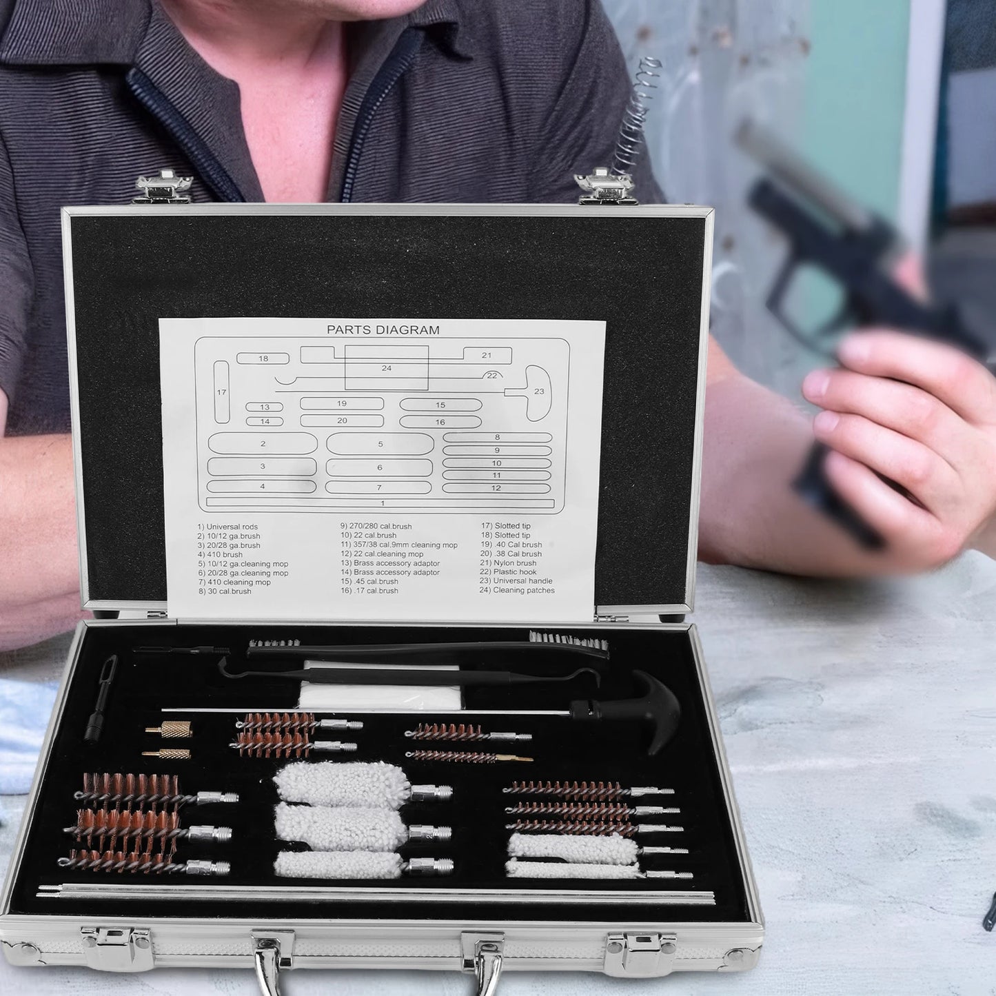 Gun Cleaning Kit Gun Barrel Brush Box Set Gun Brush Pipe Cleaning Tools for Rifle Pistol Handgun Shotgun Cleaning Kit Tool