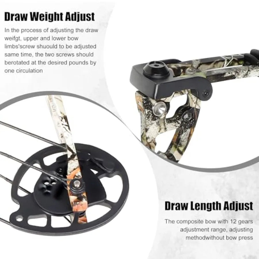 Compound Bow Kit Adjustable for Outdoor Use Target Practice 20-70lbs Archery Set with Carbon Arrows and Accessories