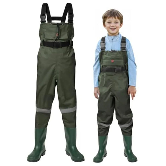 HISEA Chest Waders with Boots, Youth Waterproof Fishing Wader, PVC Waders for Toddler with Reflect Safety Band