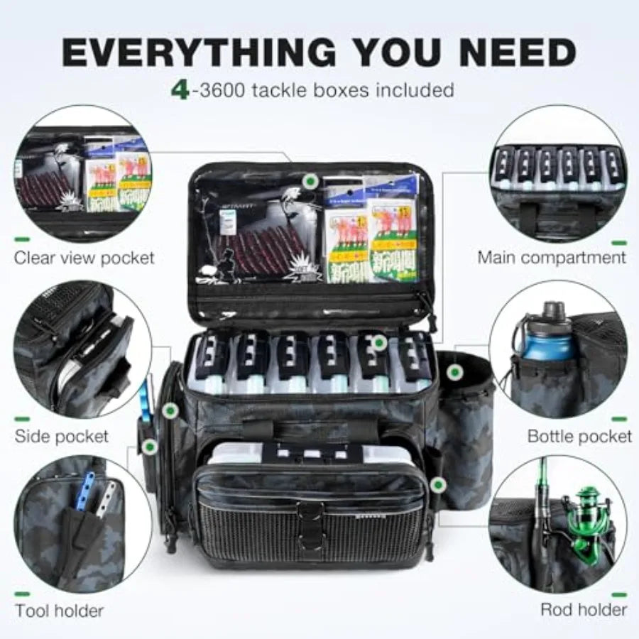 Box, Waterproof 3600 and 3700 Tackle Trays, Plastic Box Organizer Removable Dividers Storage Lure Box for Lures 1 and 4 Pack s
