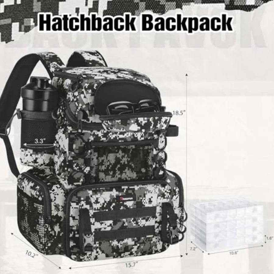 Fishing Tackle Backpack with Rod Holders and 4 Tackle Boxes, 42L Outdoor Fishing Bag with Waterproof Rain Cover
