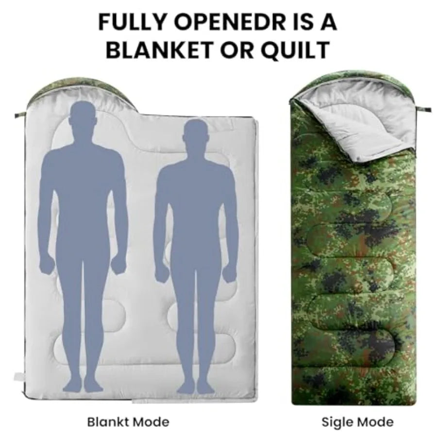 Sleeping Bags for Adults, 3 Season Warm and Cool Weather, Lightweight Camping Sleeping Bag for Family Camping Essentials with C