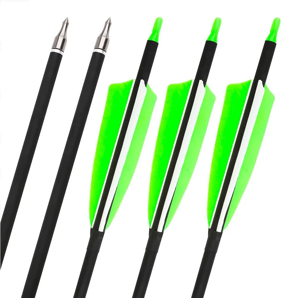 Archery Arrows 12pcs 30 Inch Spine 500 Mixed Carbon with 4" Turkey Feathers 100 Grain Tips for Hunting Target Shooting Practice