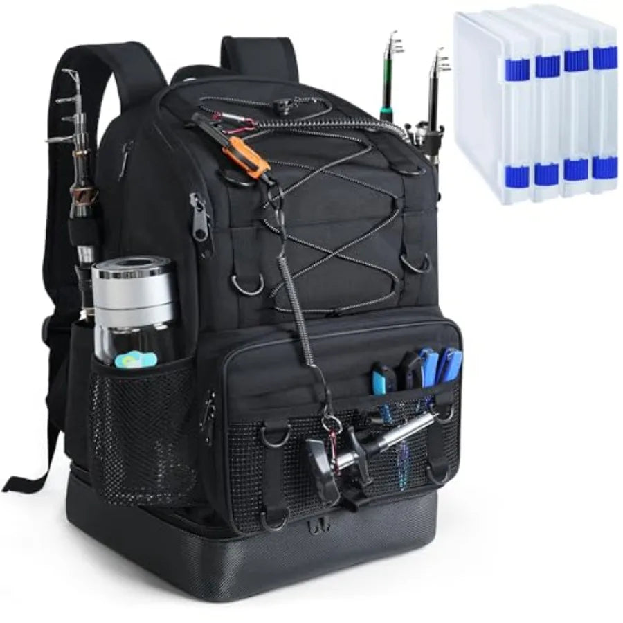Fishing Backpack with Rod Holder Heavy Duty Fishing Bag with Waterproof Bottom Tackle Backpack Gifts for Man Woman