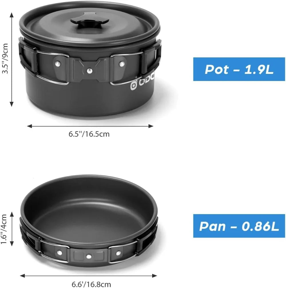 15pcs Non-Stick Camping Cookware Set, Lightweight Pot Pan Kettle with Stainless Steel Cutlery for Outdoor Cooking