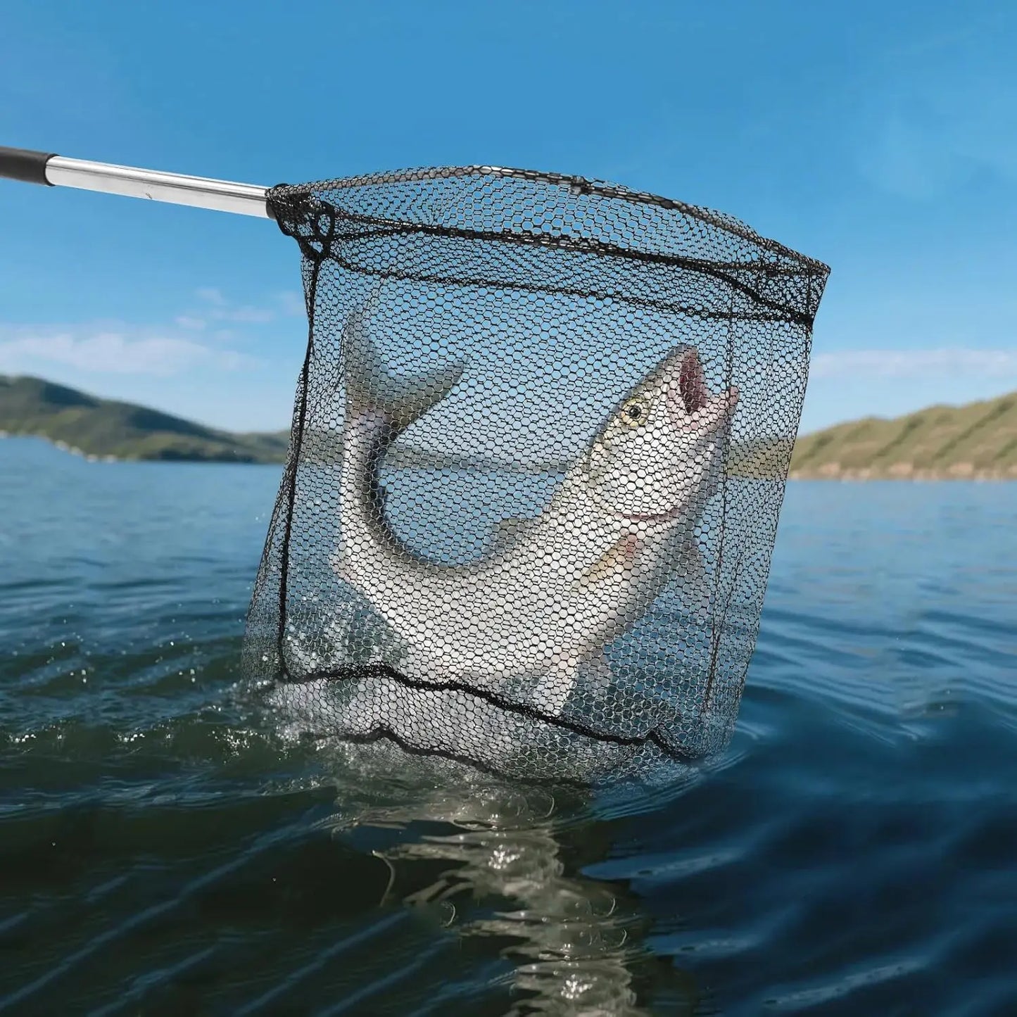 85-Inch Adjustable Fishing Net with Handle, Foldable Landing Net for Salmon, Bass, Trout - Essential Fishing Gear