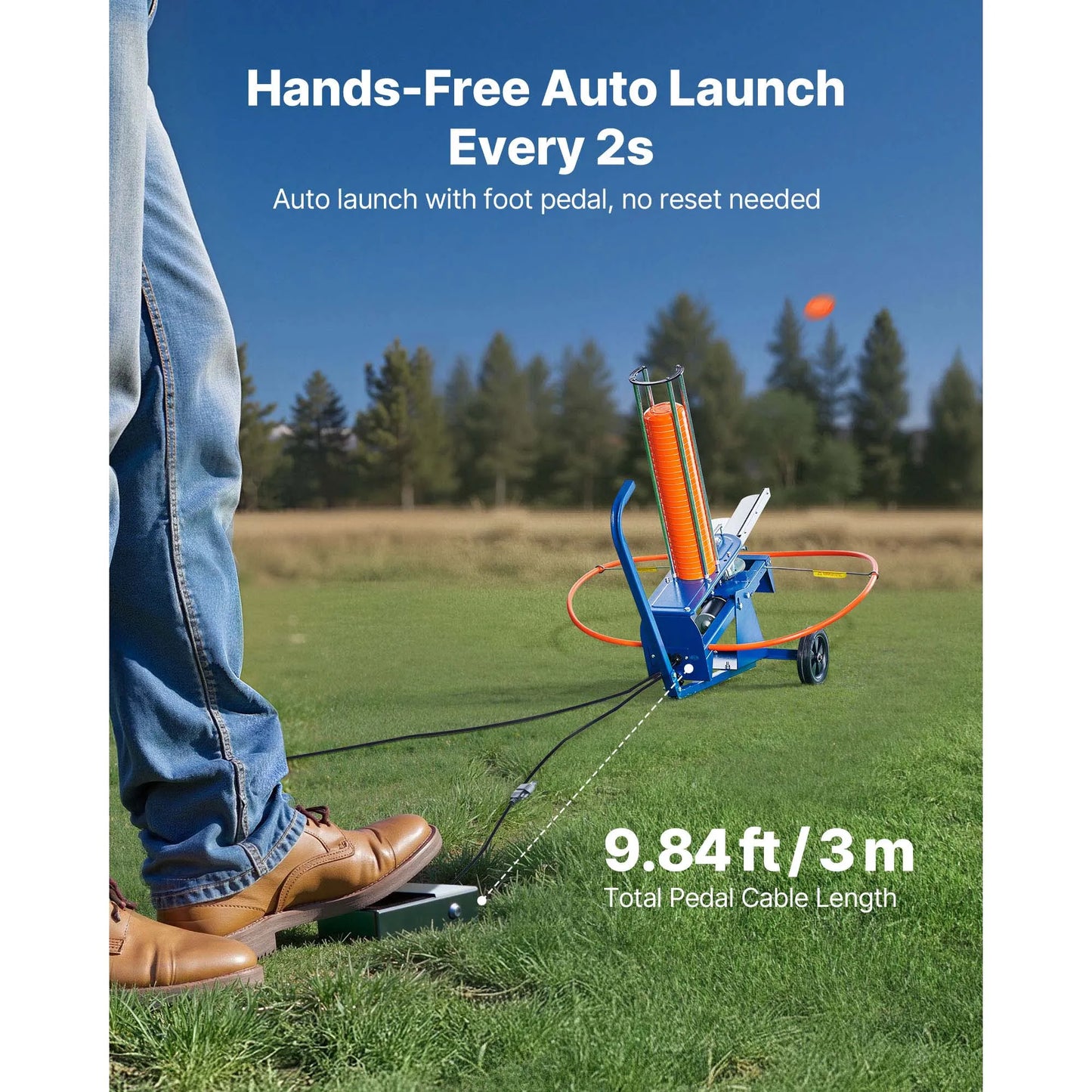 Clay Target Thrower Max 50/75-80 Clays 55 Yards Automatic on Wheels with Adjustable Foot Pedal Pull Handle for Shooting