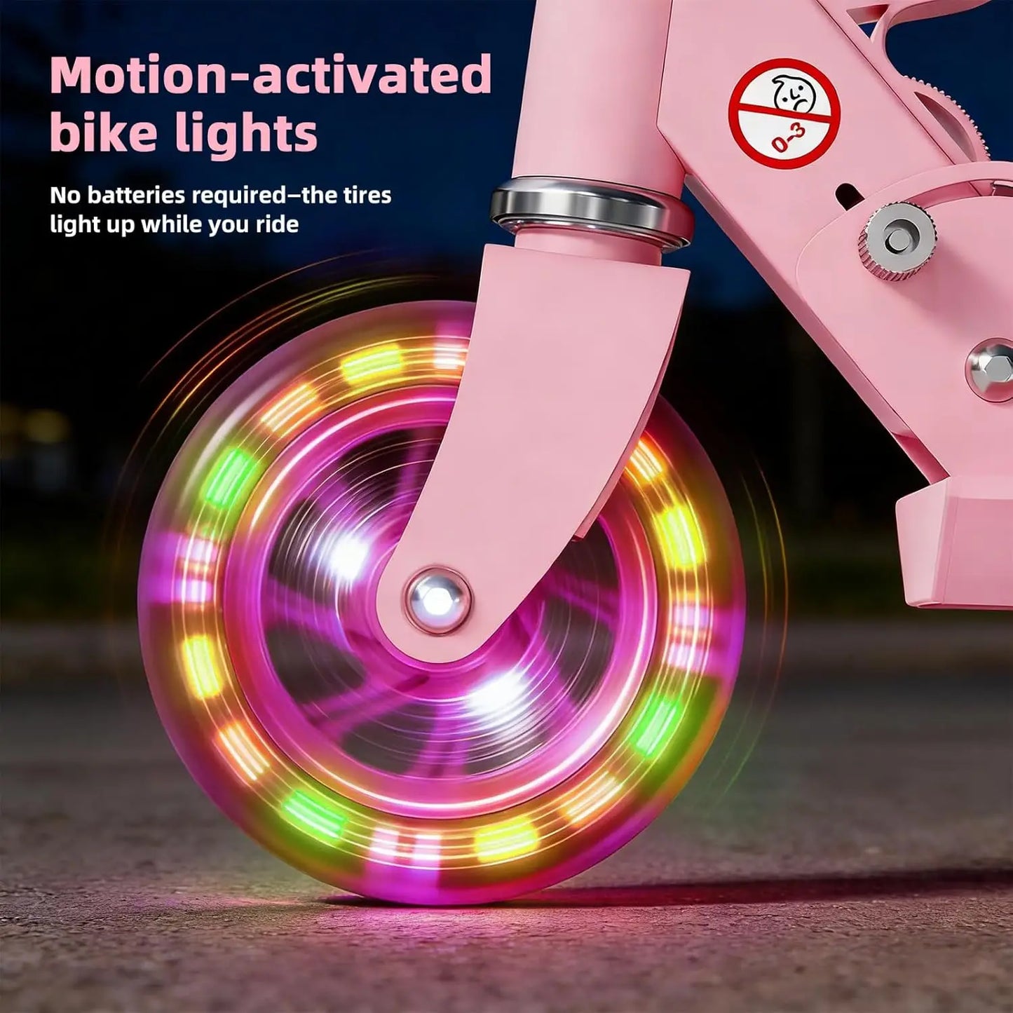 Lightweight Foldable Kick Scooter for Boys Girls Ages 3-8, Two Wheel Scooter Equipped with 3-Level Adjustable Handlebar, Rear Brake & Light-Up ABEC-10 Wheels, Suitable for Kids and Teens Outdoor Sports