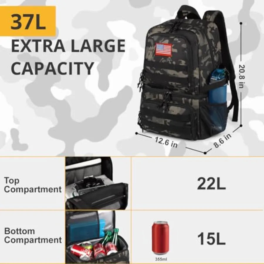 Tactical Double Deck Cooler Backpack for Men Lunch Backpack with 2 Compartment Soft Cooler Bag