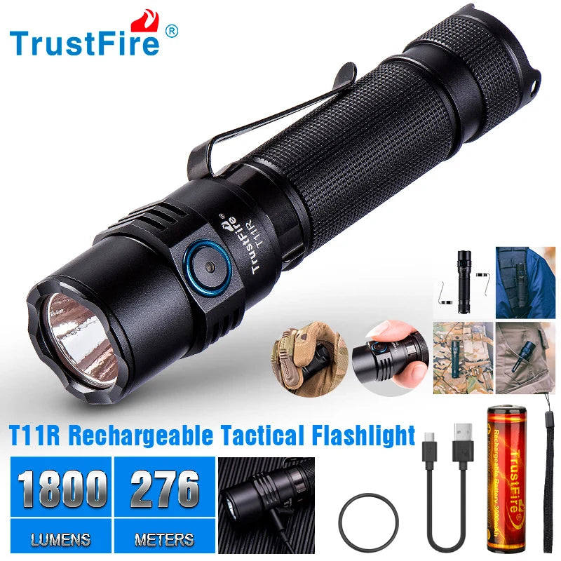 Trustfire T11R Tactical Led Flashlights 1800 Lumen Powerful Type C USB Rechargeable Torch Lamp 18650 High Power Lamp Dual Switch