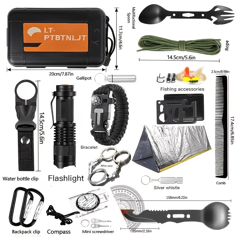 Men's Ultimate Survival Kit - 12-115 Piece Emergency Gear for Outdoor Adventure Camping Hiking & Crisis Preparation Perfect Valentine's Gift for Dad And Husband Survival Tool Bag