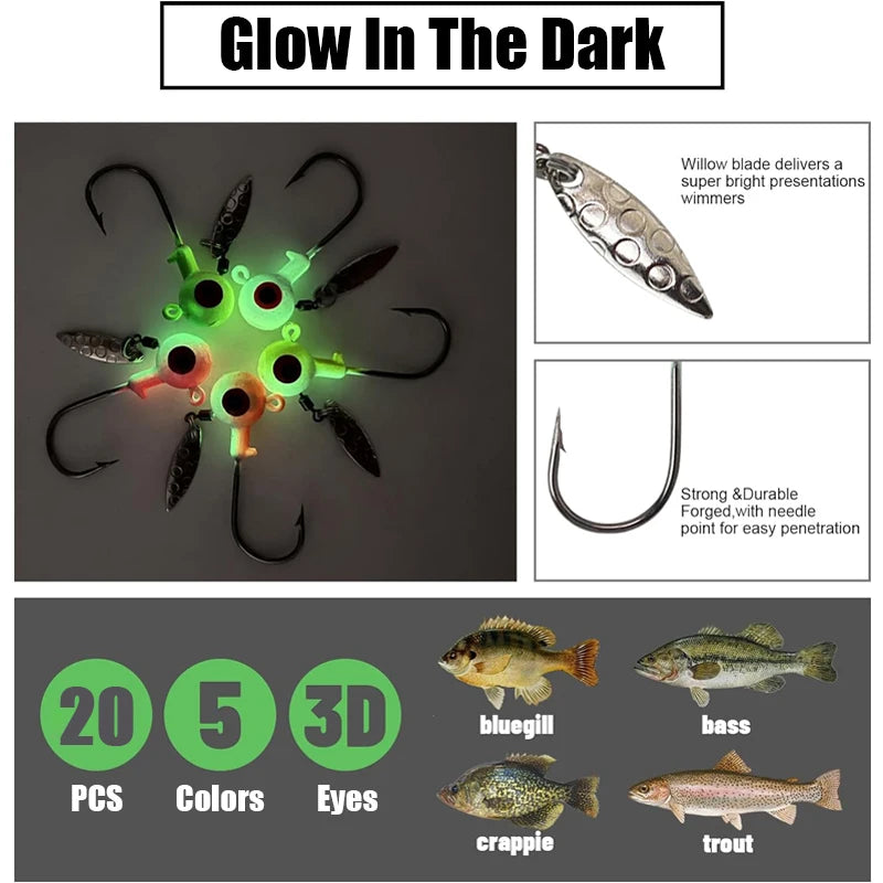 50pcs Round Ball Crappie Jig Heads Hook With Double Eyes Bass Trout Freshwater Saltwater Fishing Lure