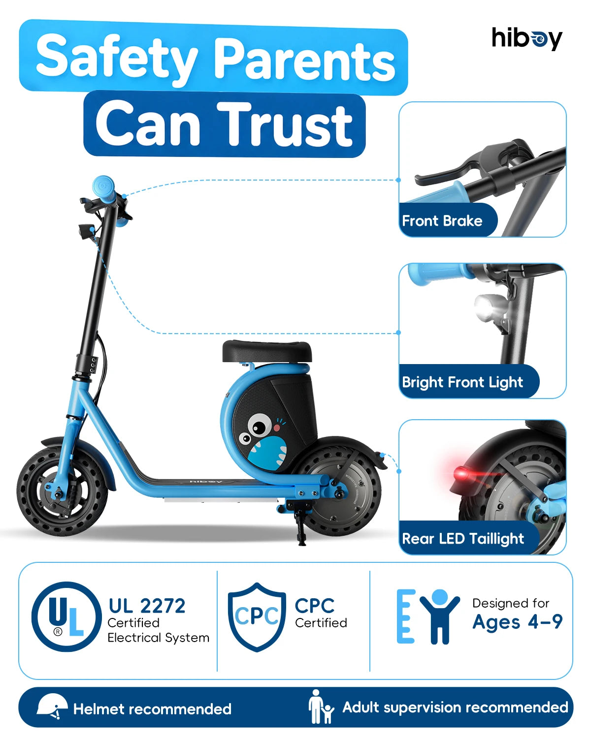 Hiboy Joyhaul Electric Scooter for Kids 4-10 Years, 100W Brushless Motor, 5 Miles Range 56Wh Battery, LED Neon Lights & Under-Seat Storage, Front Drum Brake Safety, Lightweight Foldable for Boys Girls