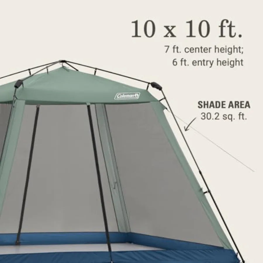 Portable screenhouse for outdoor picnics, events, parties, camping; polyester mesh fabric, beige color, 1-minute quick setup an