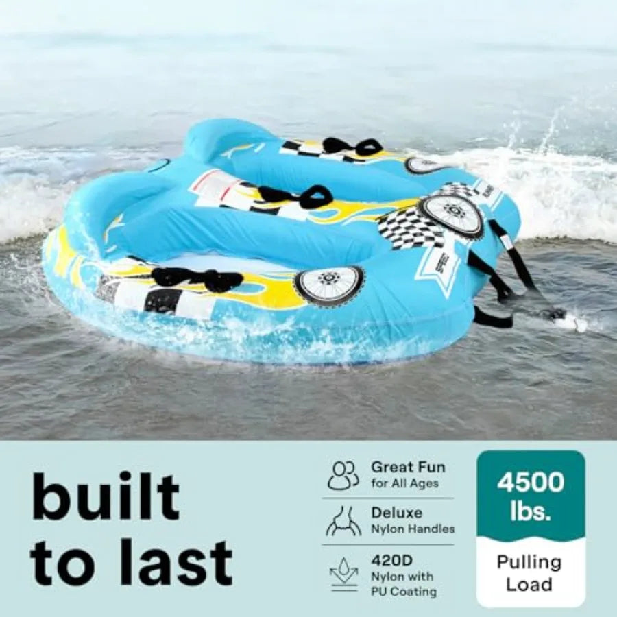 Inflatable Towable Tube for Boating 2-4 Person 4500 lbs Pulling Capacity Deck Seats and Backrest Premium Nylon Cover Grab Handl