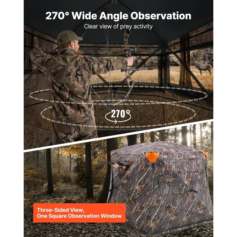 270° See-Through Pop-Up Deer Blind for 4-5 People, Portable Hunting Tent with One-Way Mesh, Carrying Bag, Ideal for Turkey and Deer Hunting