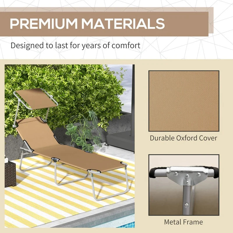Outsunny Adjustable Folding Lounge Chair with Sun Shade for Beach Camping Backyard Use