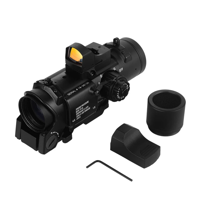 Rifle Scope 1x-4x Fixed Dual Purpose Red illuminated with Mini Red Dot Sight Hunting Scope