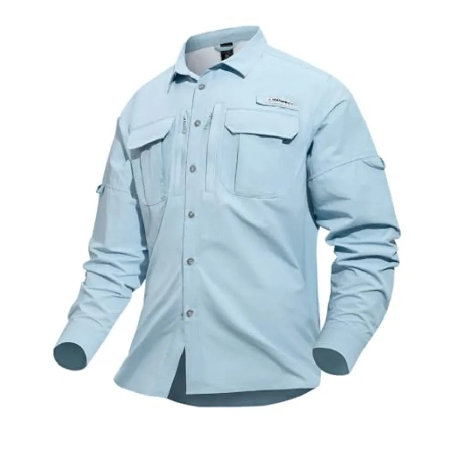 Haimont Men's Sun Protection Button Down Shirts Long Sleeve Hiking Fishing Travel Shirt Quick Dry Outdoor Top