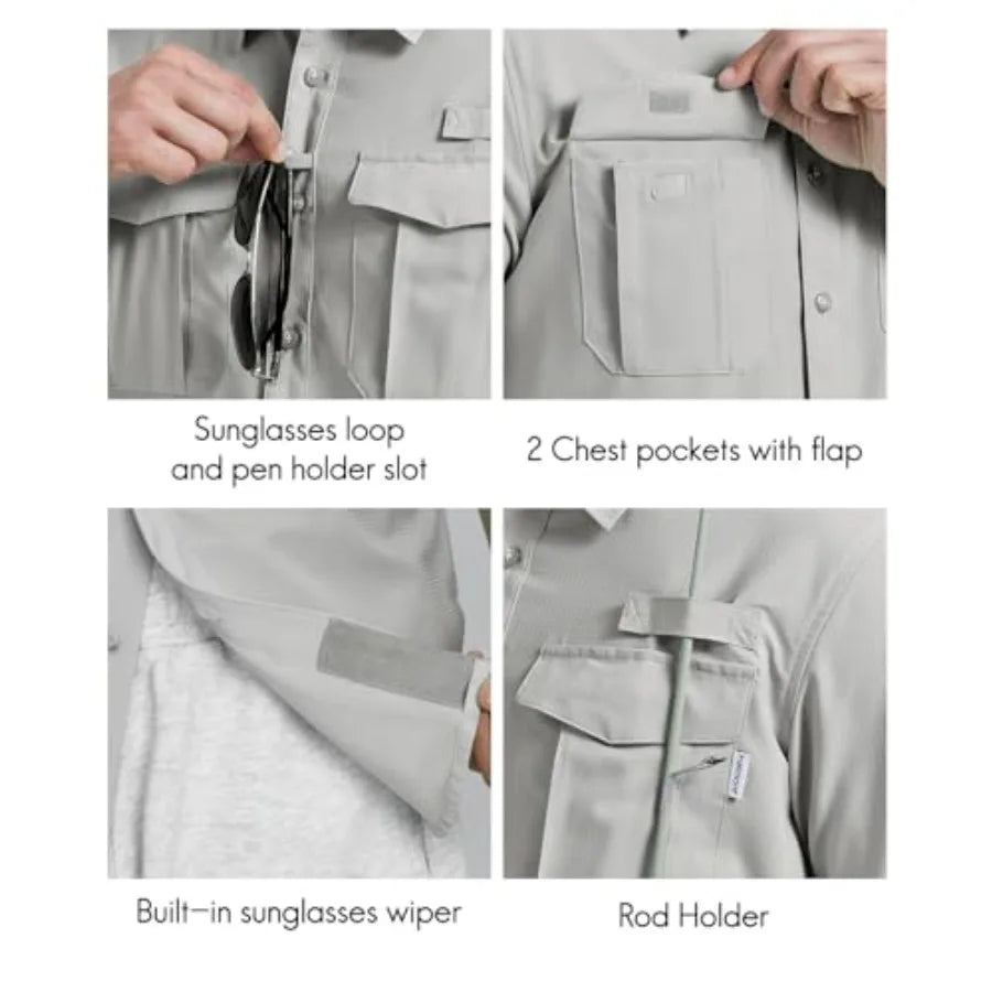 Haimont Men's UPF50+ Sun Protection Fishing Shirts Hiking Travel Shirts Button Down Long Sleeve Shirts with Pockets