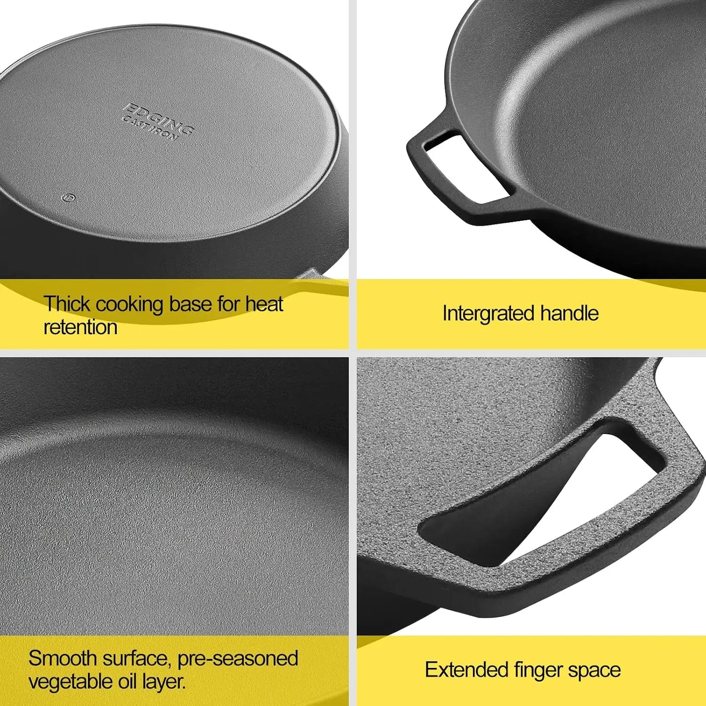17 Inch Pre-Seasoned Cast Iron Skillet, Dual Handle Outdoor Camping Frying Pan, Pizza Pan, Use for Grill, Stovetop, Induction, Oven Safe Cookware