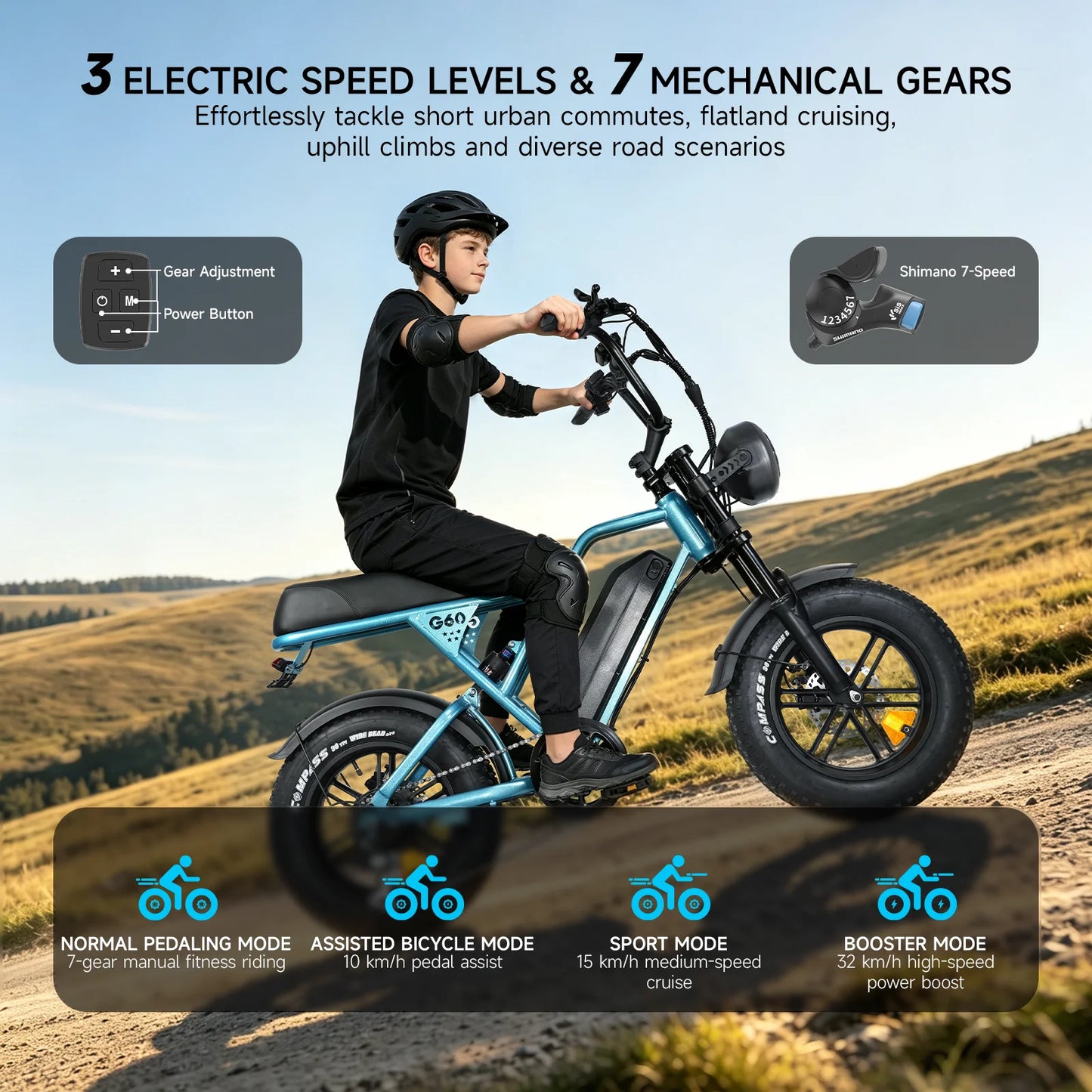 OBX 500W Electric Bike for Adults Max 25MPH+ Battery 36V 13AH E-Bike Electric Bicycle 16x4" Fat Tire Mountain Bike