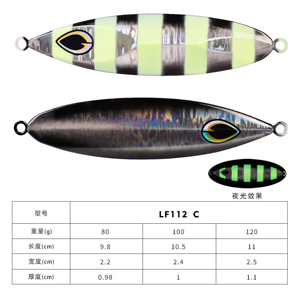80G 100G luminous Metal Jig Fishing Lure Off Shore Slow Pitch Jig Super Hard Vertical Jigging Spoon Fishing Tackle sea fishing