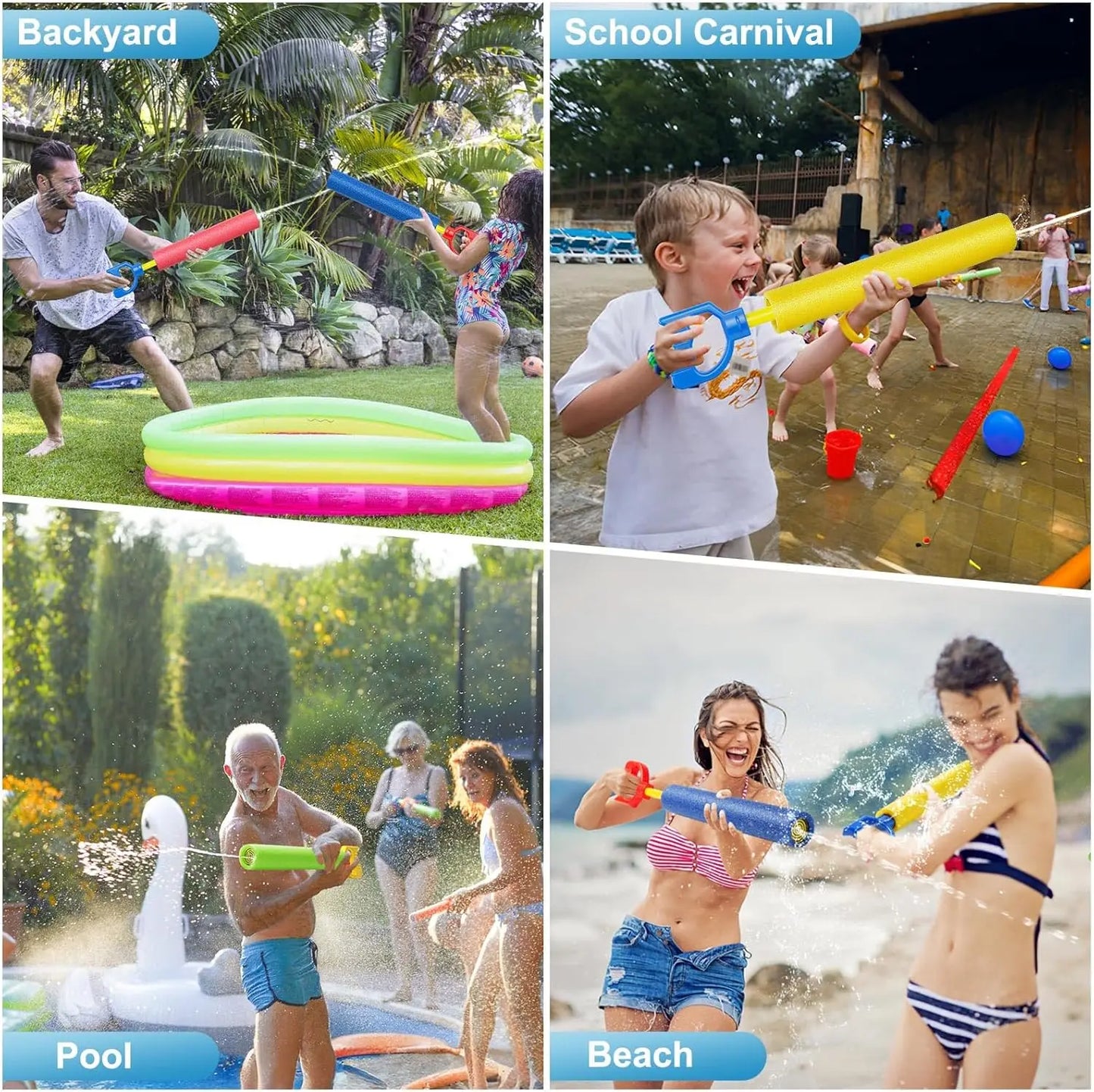 40ft Range Water Blaster Guns 6-Pack, Foam Soaker Toys for Kids Adults Pool Beach Summer Fun