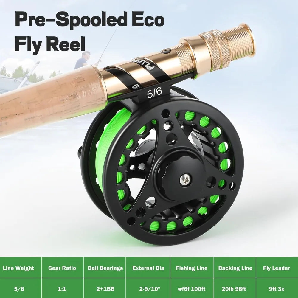 Fly Fishing Rod and Reel Combo, 4 Piece Lightweight Graphite Fly Rod 5/6 Complete Starter Package with Carrier Bag