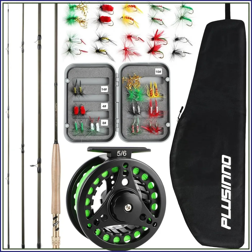 Fly Fishing Rod and Reel Combo, 4 Piece Lightweight Graphite Fly Rod 5/6 Complete Starter Package with Carrier Bag