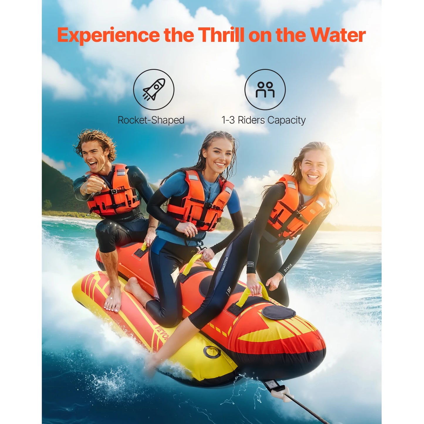 Towable Tubes for Boating 1-3Rider Inflatable Boat Tubes and Towables 510lbs Capacity Hot Dog Water Sport Tube for Boat