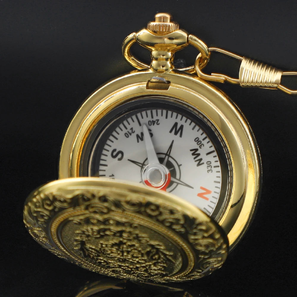 Vintage Golden Design Compass Pocket Watch Outdoor Camping Hiking Portable Pocket Brass Compass Navigation Women Men Gifts