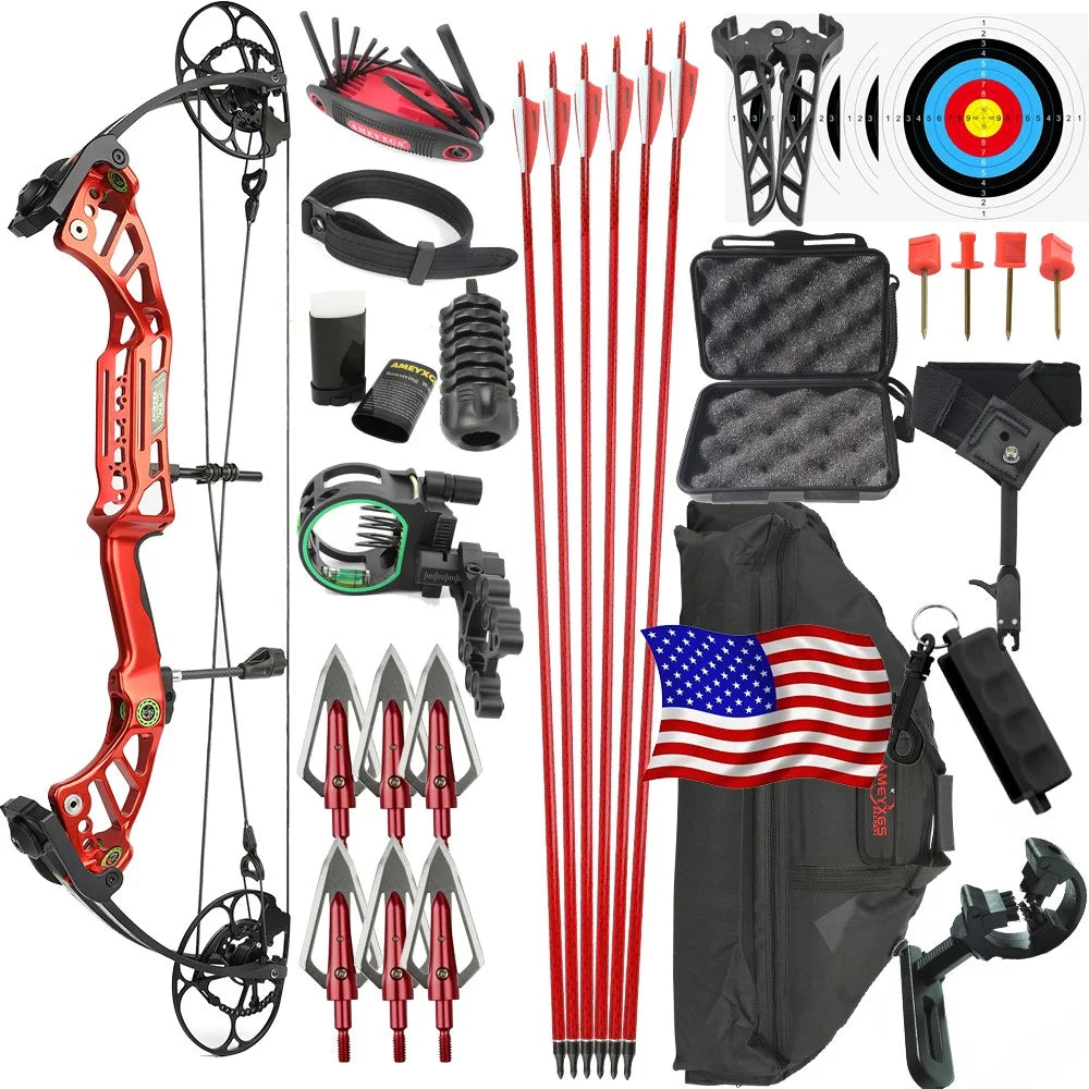 Compound Bow Set 40-75lbs 350FPS High Speed CNC Alloy Riser 85% Let-off for Hunting Target Shooting Practice Outdoor Sports