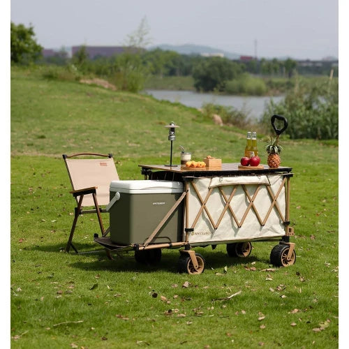 Collapsible olding Wagon with Table,Heavy Duty Utility Beach Wagons with Opened Taiate and All-Terrain Wheels or Camping,Garden,