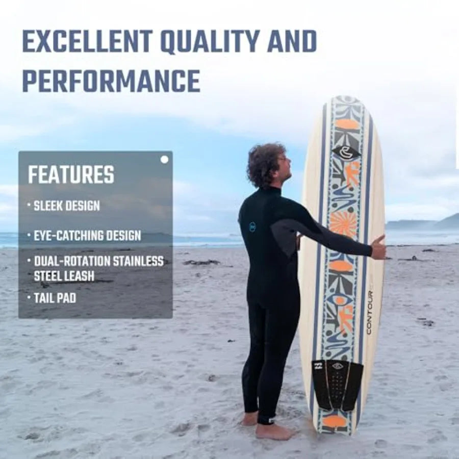 Billabong 7ft/8ft Soft Top Foam Surfboard for Beginner Adults and Lightweight Shortboard in Blue Durable Stable and Easy to Ride