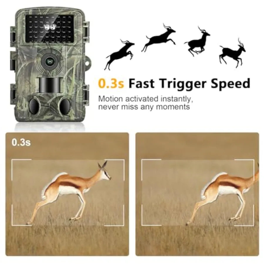 Wildlife monitoring trail camera with 4K/60MP resolution, IP66 waterproof housing, black matte finish, no-glow infrared LEDs an