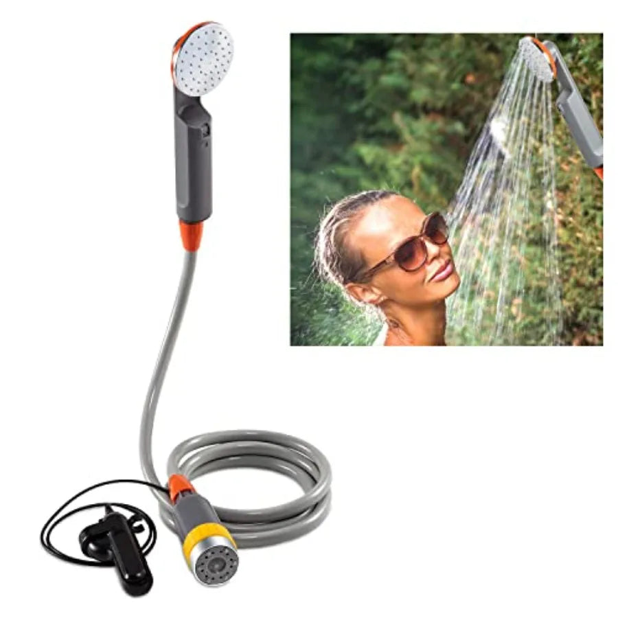 Portable Camping Shower Compact Handheld and Hands-Free Rechargeable Outdoor Shower Head and Cleaning System w/ 3.7V Pump 6-Ft